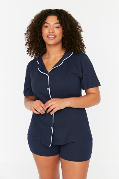 Plus Size Pajama Set - Navy blue - Plain