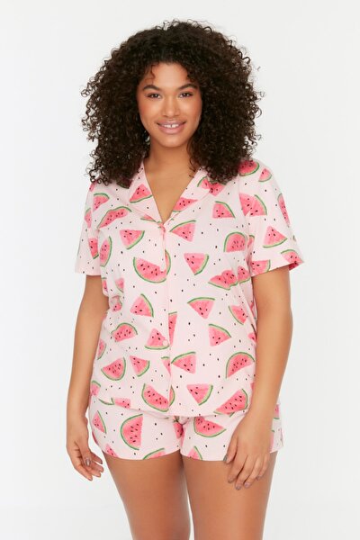 Plus Size Pajama Set - Pink - With Slogan
