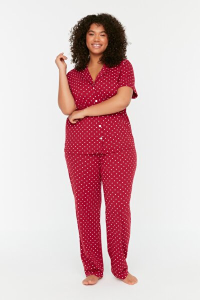 Plus Size Pajama Set - Burgundy - With Slogan