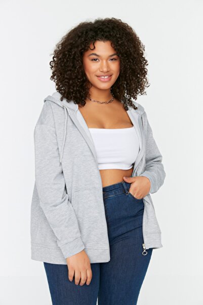 Plus Size Sweatshirt - Gray - Oversize