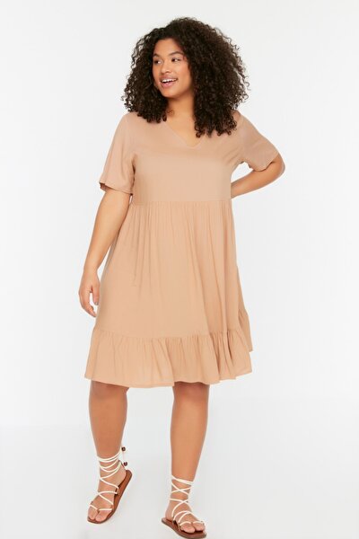 Plus Size Dress - Beige - Shift