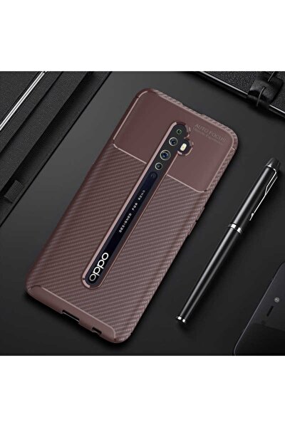 Reno 2z Kamera Korumalı (carbon Tasarım) Silikon Kılıf Kahverengi