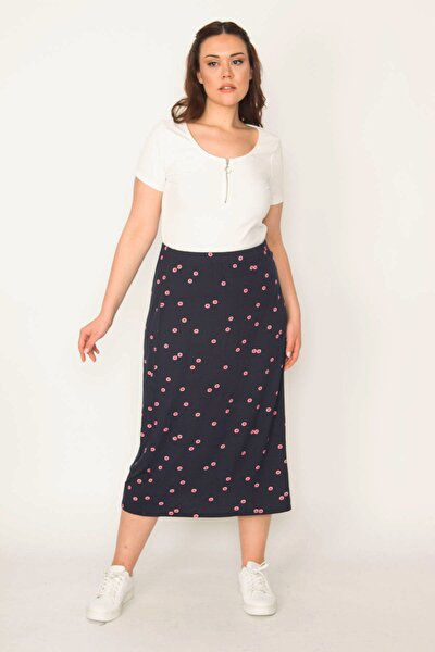 Plus Size Skirt - Navy blue - Midi