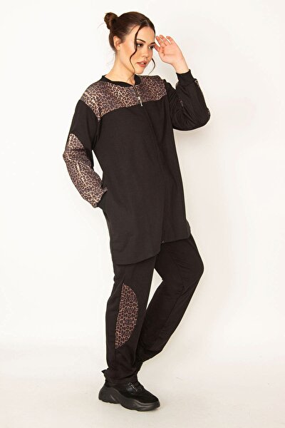Plus Size Sweatsuit Set - Black - Relaxed fit
