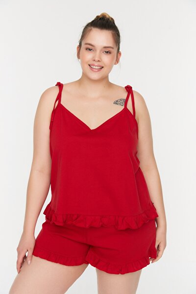 Plus Size Pajama Set - Red - Plain