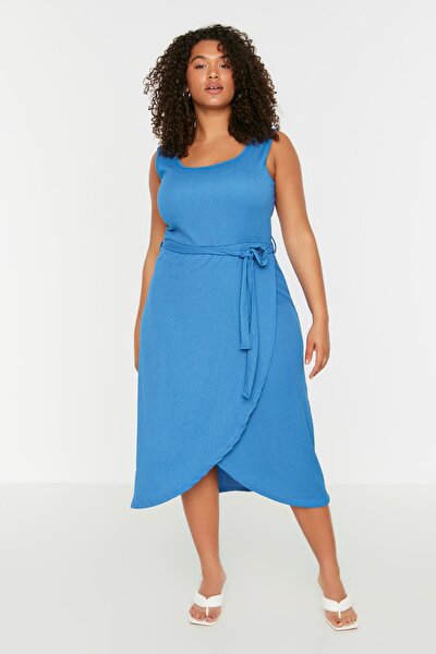Plus Size Dress - Blue - Wrapover