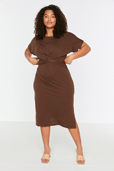 Plus Size Dress - Brown - Jersey dress