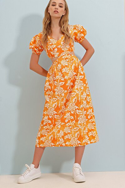Kleid - Orange - Smock-Kleid