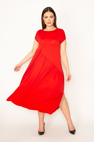 Plus Size Dress - Red - Ruffle hem