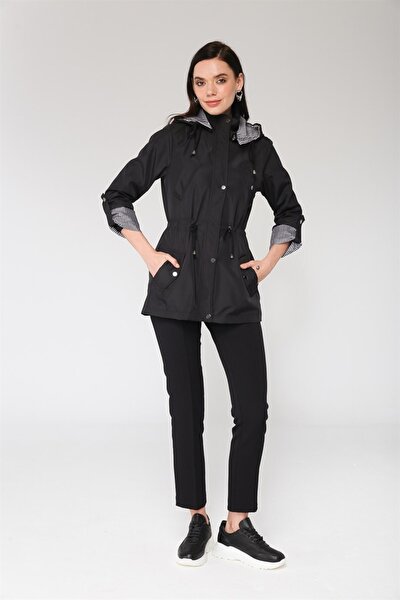 Plus Size Trench Coat - Black - Puffer