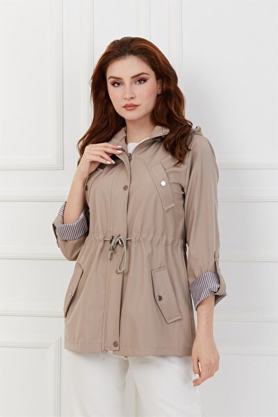 Plus Size Trench Coat - Brown - Puffer