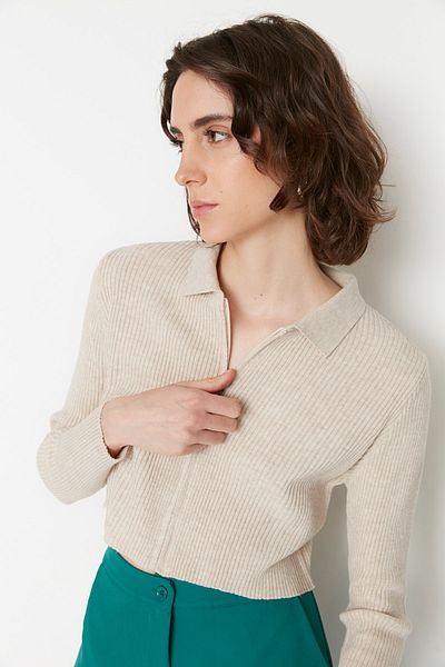 Strickjacke - Beige - Slim Fit
