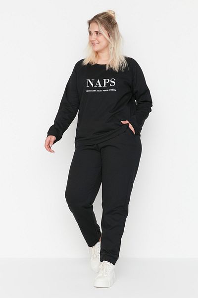Große Größen in Pyjama-Set - Schwarz - Mit Slogan