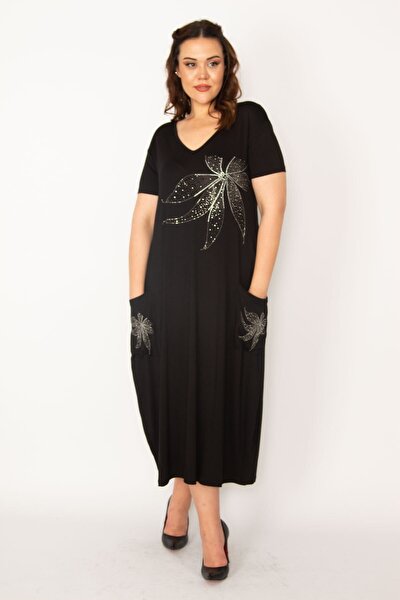 Plus Size Dress - Black - Shift