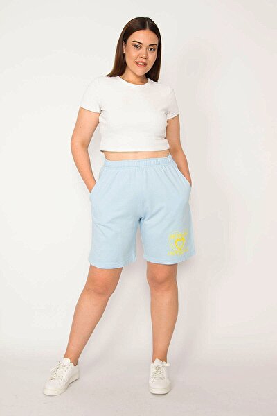 Plus Size Shorts & Bermuda - Blue - High Waist