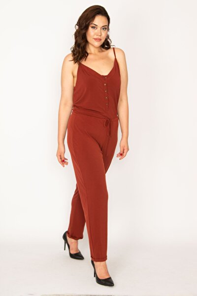Plus Size Jumpsuit - Brown - Fitted