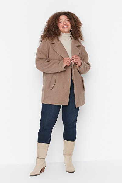 Plus Size Coat - Brown - Double-breasted