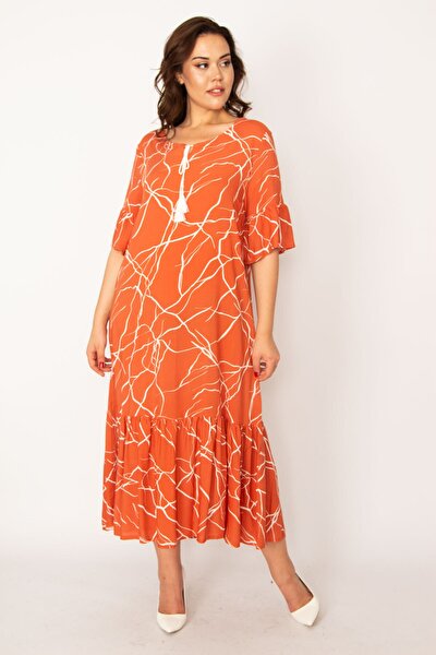 Plus Size Dress - Orange - Ruffle hem