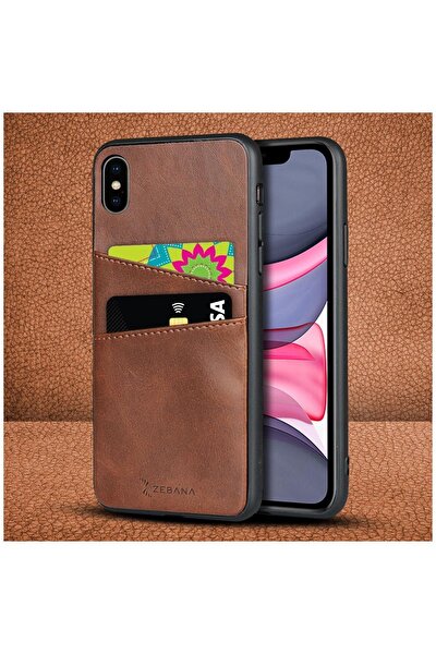 Apple Iphone Xs Max Kılıf Zebana Swank Cepli Kılıf Kahverengi