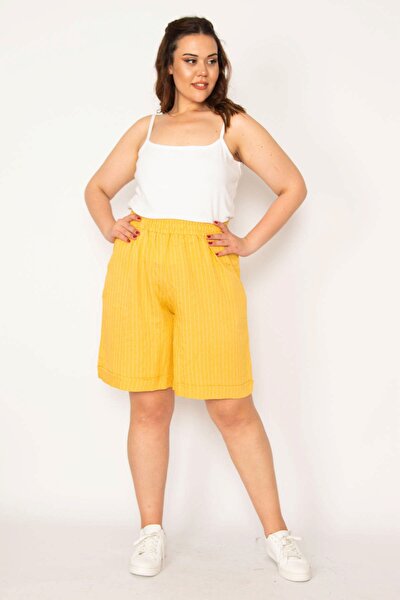 Plus Size Shorts & Bermuda - Yellow - High Waist