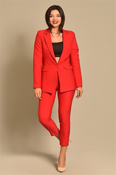 Kadın Kırmızı Ceket Pantolon Takım