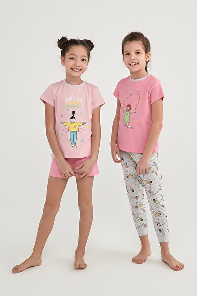 Kız Çocuk Çok Renkli Hoolahoop 4Lü Pijama Takımı