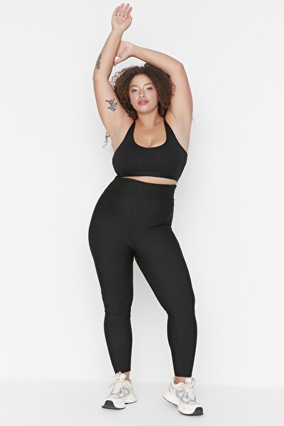 Plus Size Sports Leggings - Black - High Waist