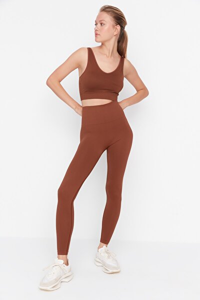 Sport-Leggings - Braun - Hoher Bund