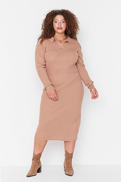 Plus Size Dress - Brown - Bodycon