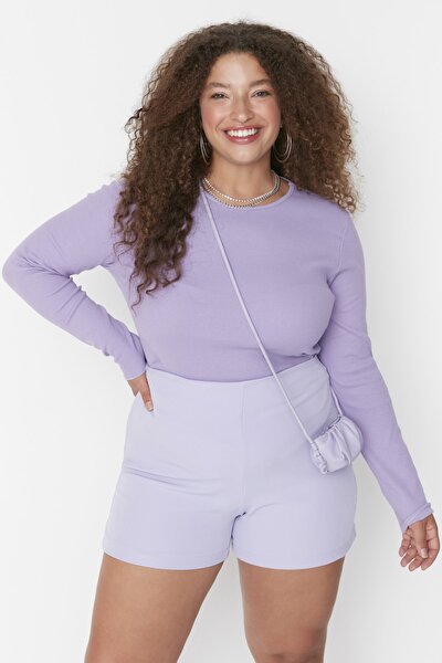 Plus Size Shorts & Bermuda - Purple - High Waist