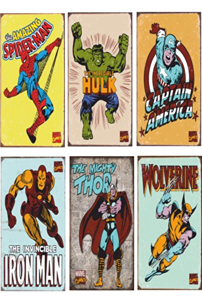 Süper Kahramanlar Marvel 6lı Ahşap Poster Seti