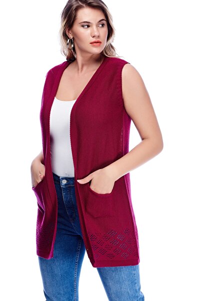 Plus Size Vest - Burgundy - Double-breasted