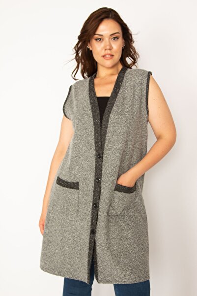 Plus Size Vest - Gray - Double-breasted