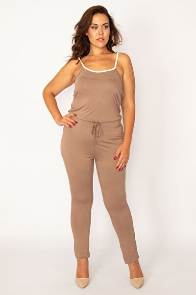 Plus Size Jumpsuit - Brown - Fitted