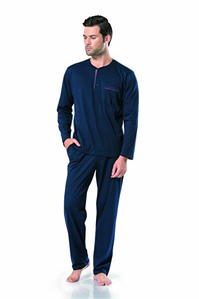 Erkek Uzunkollu Lacivert Penye Pijama Takımı 5454