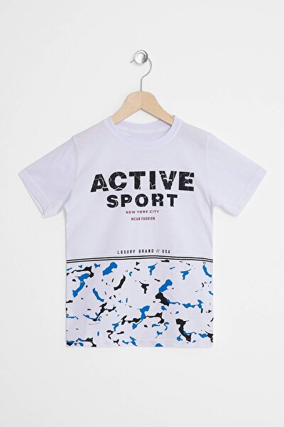 Erkek Çocuk Beyaz Active Sport Baskılı T-Shirt