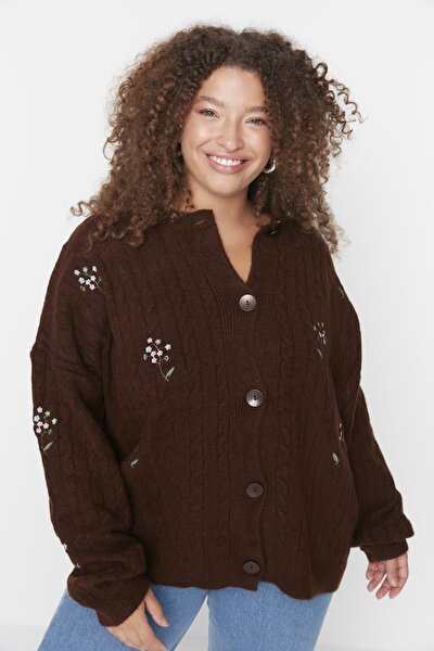 Plus Size Cardigan - Brown - Relaxed fit