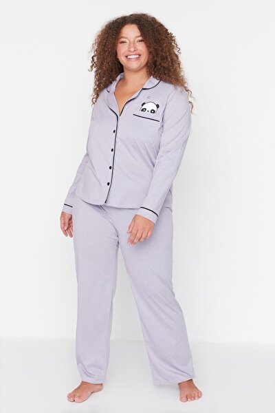 Plus Size Pajama Set - Purple - Plain