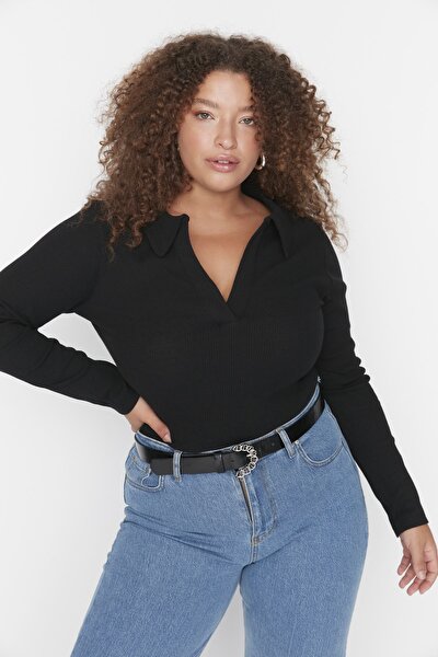 Plus Size Bodysuit - Black - Fitted