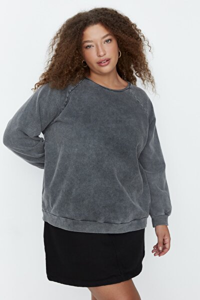 Plus Size Sweatshirt - Gray - Oversize