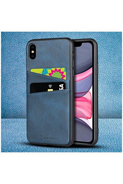Apple Iphone Xs Max Kılıf Zebana Swank Cepli Kılıf Mavi