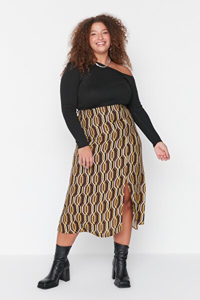 Plus Size Skirt - Brown - Midi