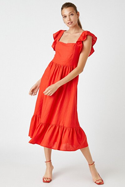 Kleid - Rot - Gerüschter Saum
