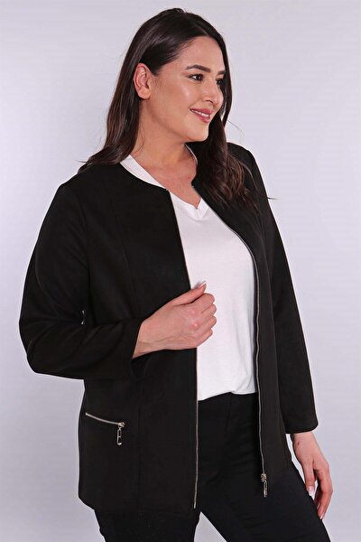 Kadın Fermuarlı Siyah Süet Ceket
