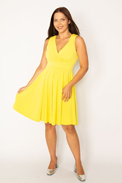 Plus Size Dress - Yellow - Wrapover