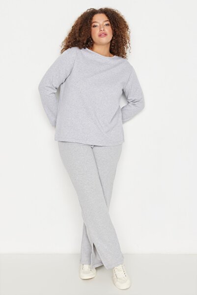 Plus Size Pajama Set - Gray - Plain