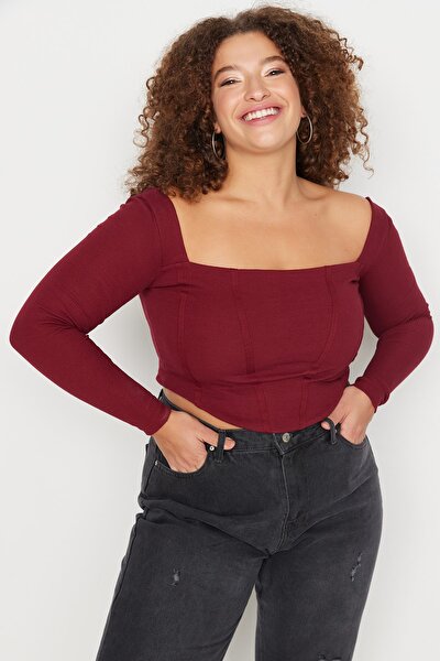 Plus Size Blouse - Burgundy - Fitted