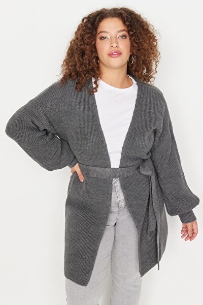 Plus Size Cardigan - Gray - Oversize
