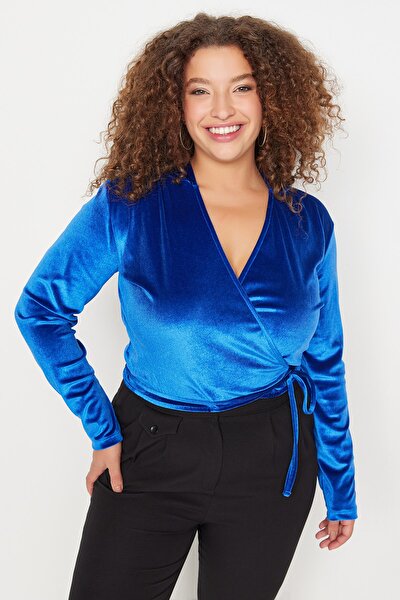 Plus Size Blouse - Blue - Fitted