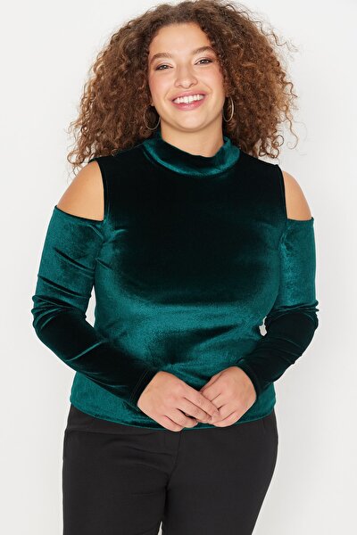 Plus Size Blouse - Green - Fitted